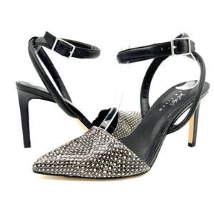 Lord‎ & Taylor 424 Fifth Womens 7.5 Baylee Heel Strappy Ankle Snake Print  Black